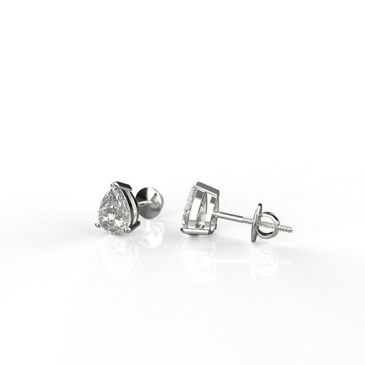 Avarta Sterling Silver 1.25 Carat Each Pear Solitaire Stud Earrings With White Gold Polish