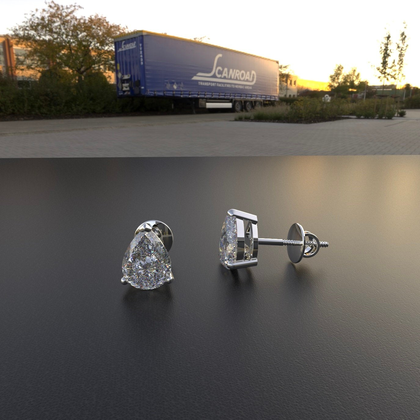 Avarta Sterling Silver 1.25 Carat Each Pear Solitaire Stud Earrings With White Gold Polish