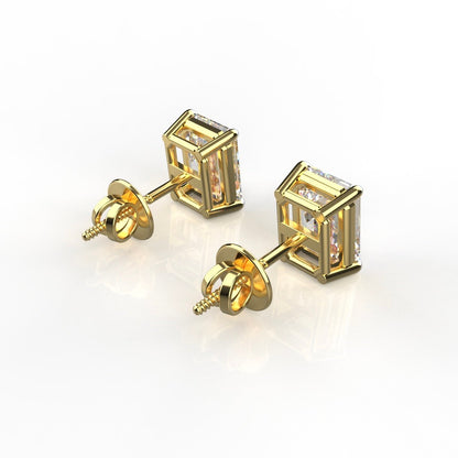 Avarta Sterling Silver 1 Carat Each Emerald Cut Solitaire Stud Earrings With Gold Polish