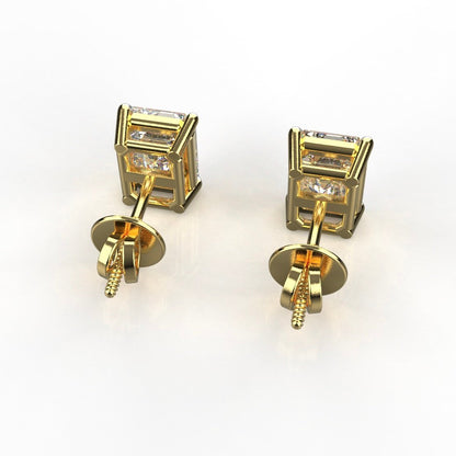 Avarta Sterling Silver 1 Carat Each Emerald Cut Solitaire Stud Earrings With Gold Polish