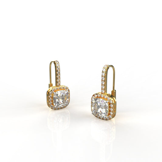 Avarta Jewellery 18K Gold 2 Carat Each Halo Moissanite Dangle Earrings