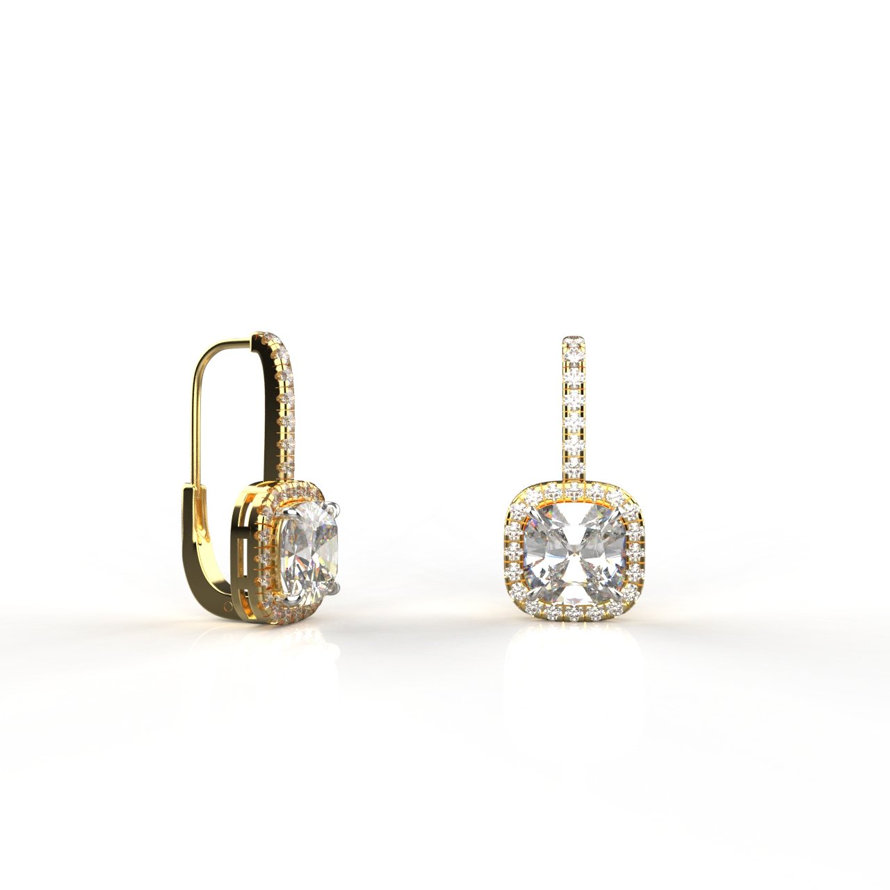 Avarta Jewellery 18K Gold 2 Carat Each Halo Moissanite Dangle Earrings