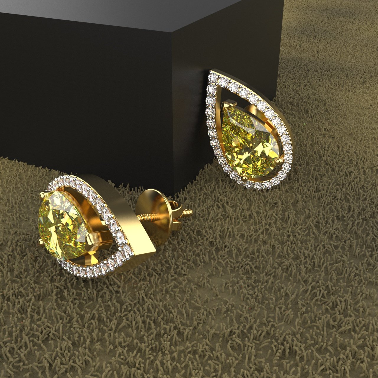 18k Gold 1.30 Carat Each Yellow Moissanite Studs Earring
