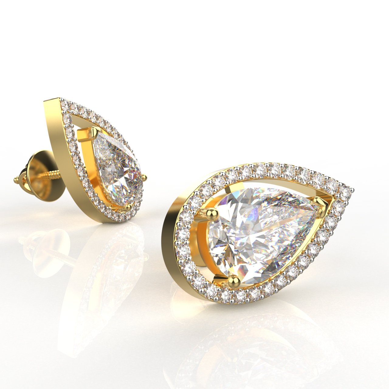 18k Gold 1.30 Carat Each Pear Moissanite Halo Studs Earring Main image