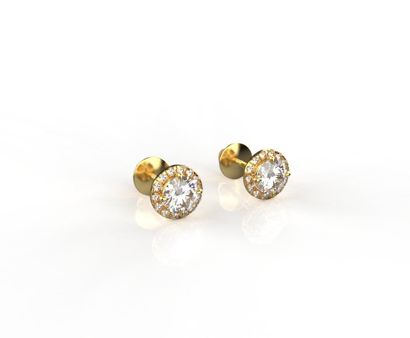Avarta 18k Gold 50 Cents Each Lab Grown Diamond Halo Solitaire Stud Earrings