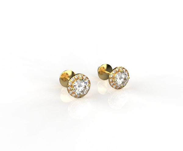Avarta 18k Gold 50 Cents Each Lab Grown Diamond Halo Solitaire Stud Earrings
