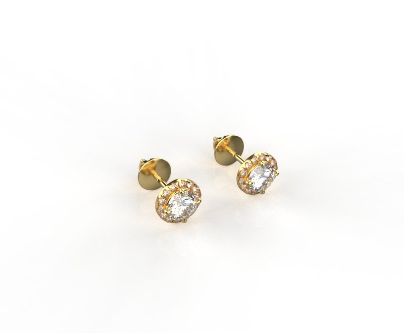 Avarta 18k Gold 50 Cents Each Lab Grown Diamond Halo Solitaire Stud Earrings