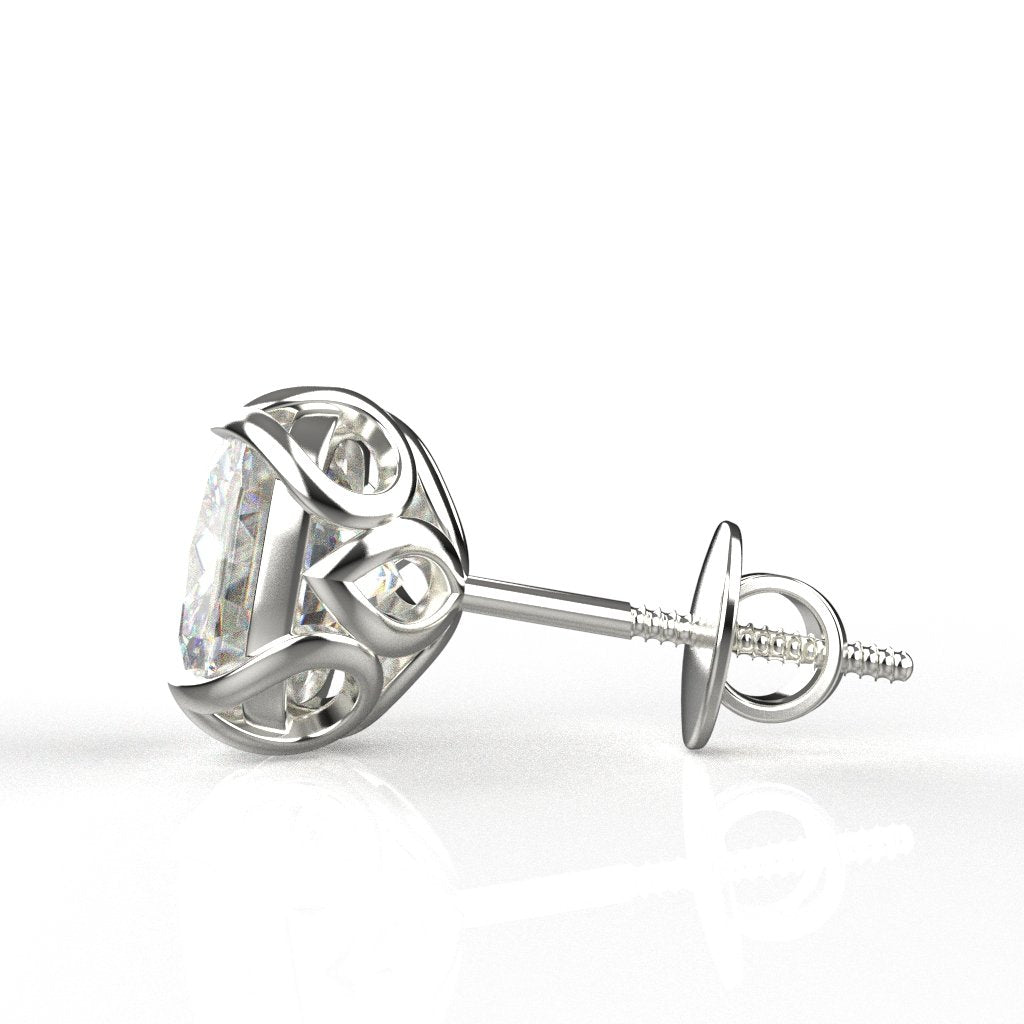 Avarta Jewellery 18k White Gold 2.50 Carat each Cushion Moissanite Solitaire Studs