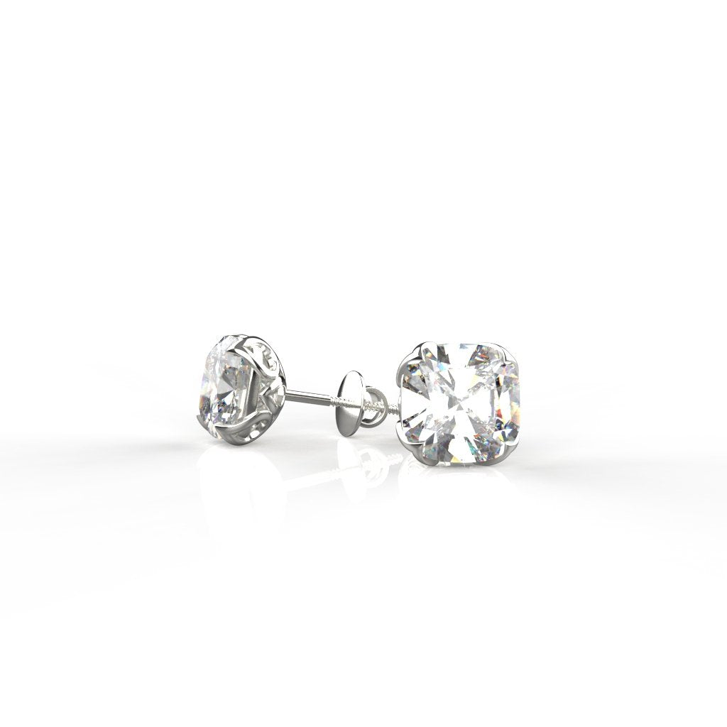 Avarta Jewellery 18k White Gold 2.50 Carat each Cushion Moissanite Solitaire Studs