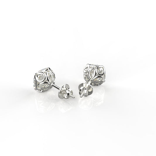 Avarta Jewellery 18k White Gold 2.50 Carat each Cushion Moissanite Solitaire Studs