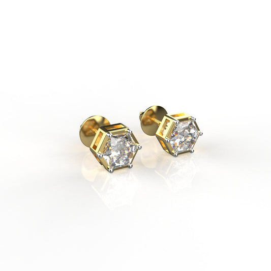 Hexagonal Diamond Solitaire Studs | Gold Over Silver 80 Cents Each Unisex Earrings