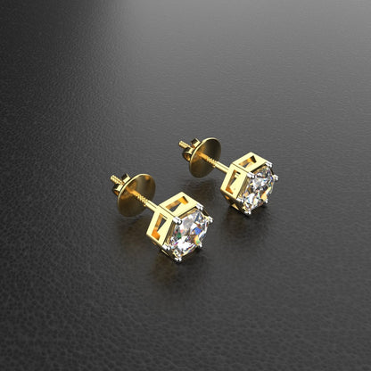 Hexagonal Diamond Solitaire Studs | Gold Over Silver 80 Cents Each Unisex Earrings