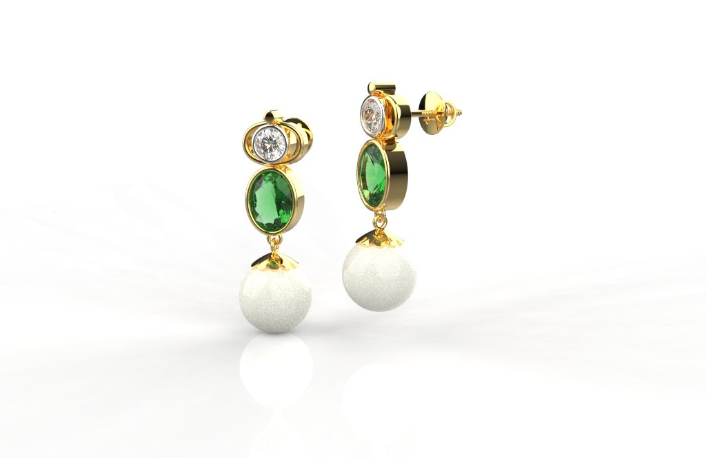 Avarta Jewellery Gold Diamond Emerald Pearl Earring Main image
