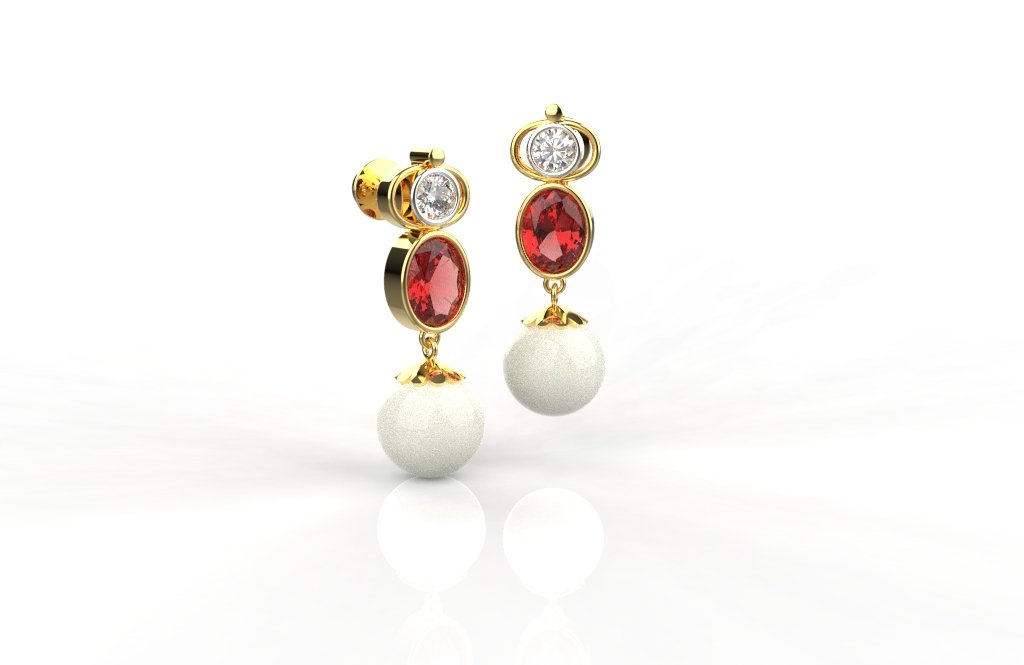 Avarta Jewellery Gold Diamond Ruby Pearl Earring Secondary image