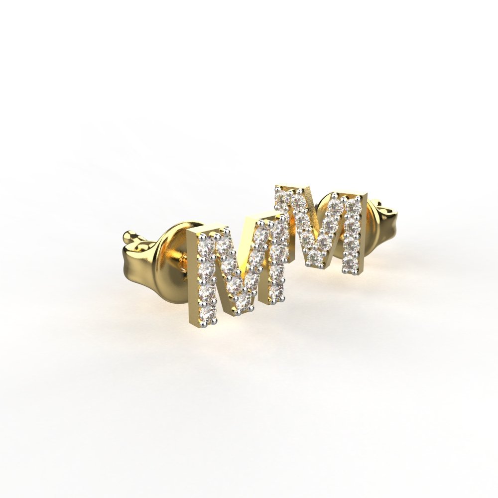 Avarta Jewellery Gold M Letter Diamond Studs Earrings