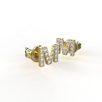 Avarta Jewellery Gold M Letter Diamond Studs Earrings