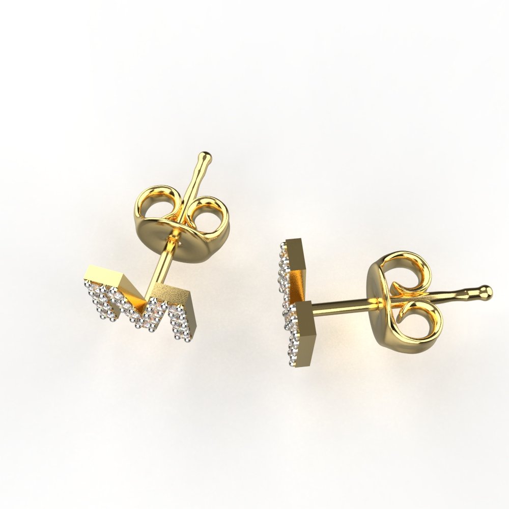 Avarta Jewellery Gold M Letter Diamond Studs Earrings