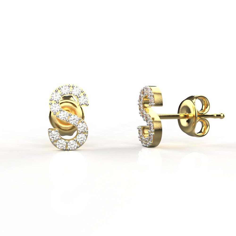 Avarta Jewellery Gold S Letter Diamond Studs Earrings