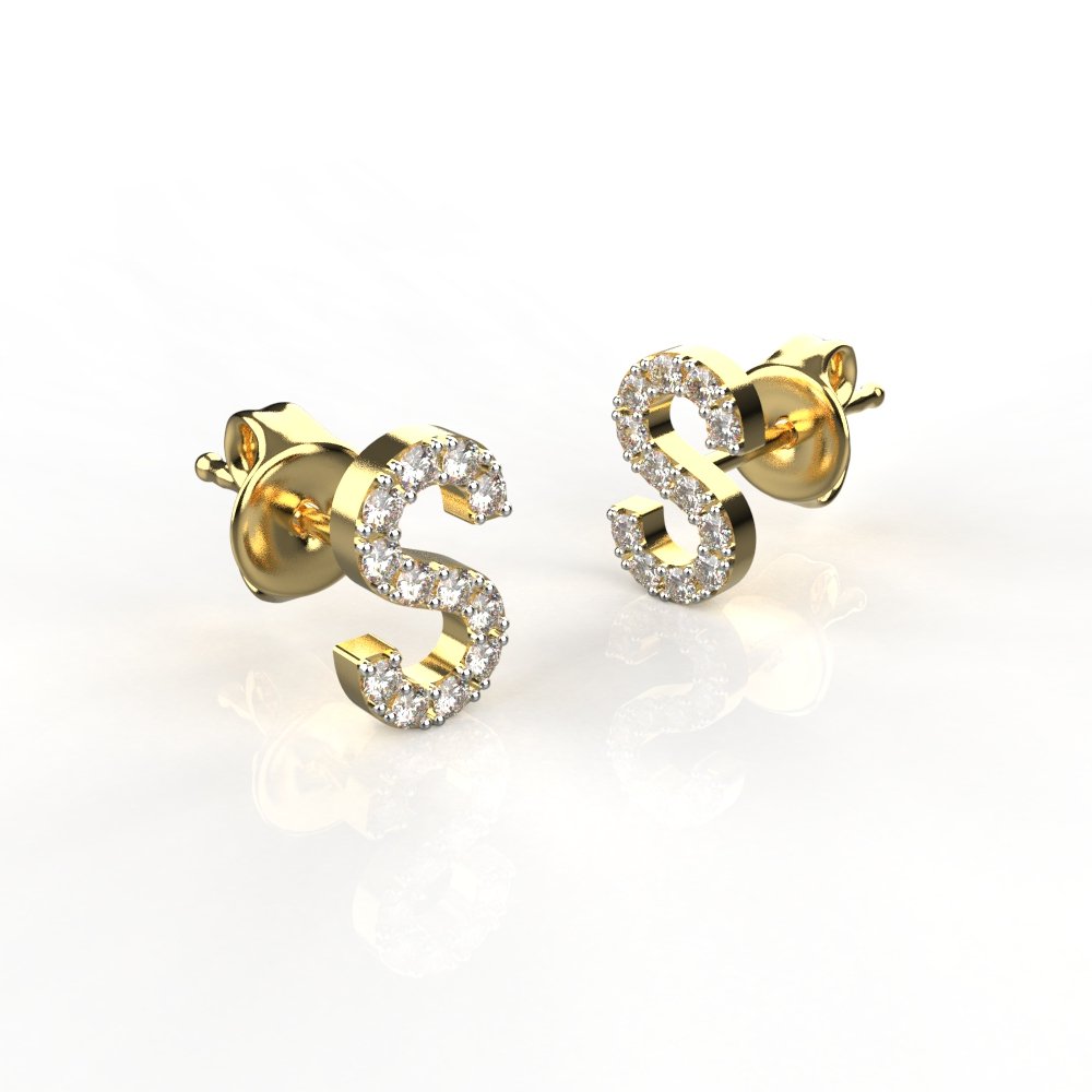 Avarta Jewellery Gold S Letter Diamond Studs Earrings Main image