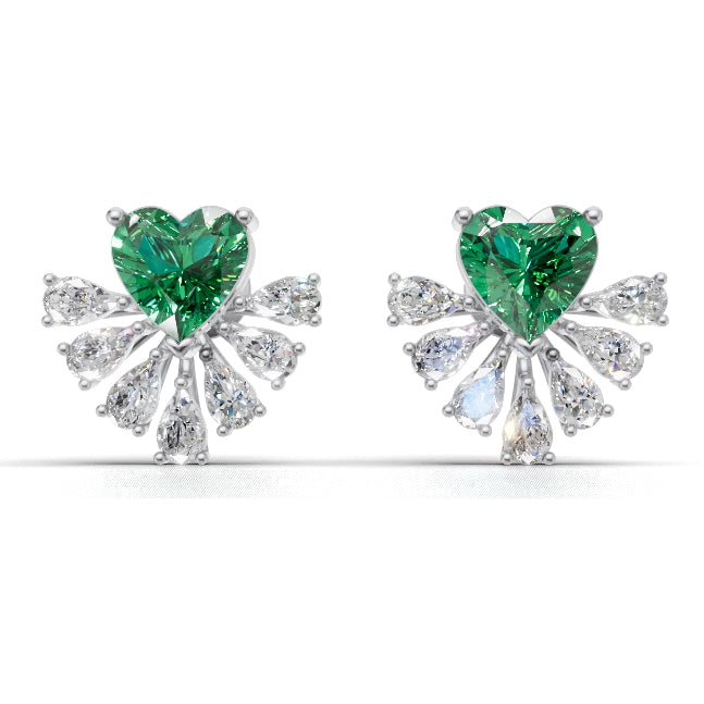 Avarta Gold Emerald Moissanite Heart Earrings