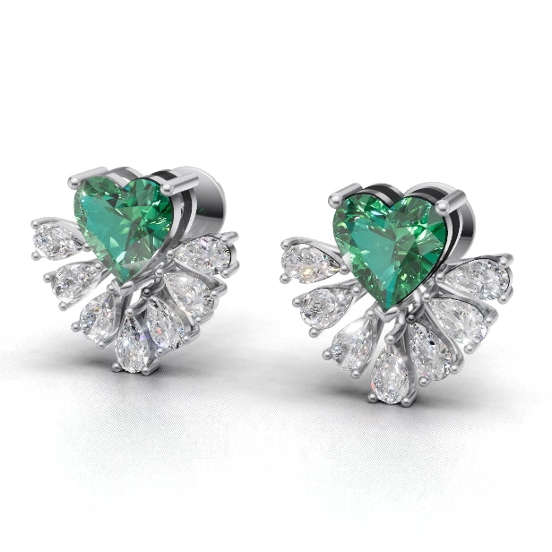 Avarta Gold Emerald Heart Lab Diamond Earrings