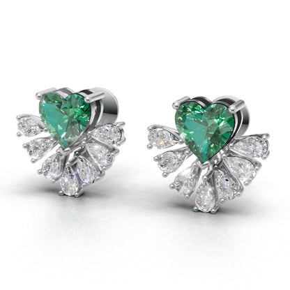 Avarta Gold Emerald Heart Lab Diamond Earrings