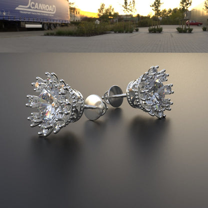 Avarta Sterling Silver 2 Carat Solitaire Sunflower Stud Earring With White Gold Polish For Girls &amp; Women