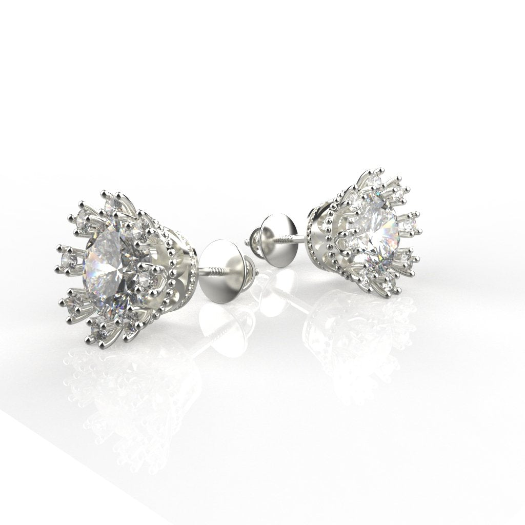 Avarta Sterling Silver 2 Carat Solitaire Sunflower Stud Earring With White Gold Polish For Girls &amp; Women