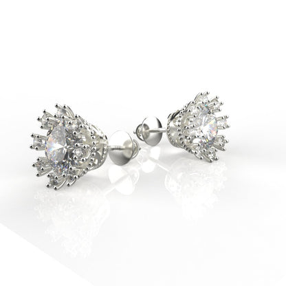 Avarta Sterling Silver 2 Carat Solitaire Sunflower Stud Earring With White Gold Polish For Girls &amp; Women