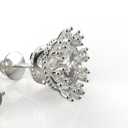 Avarta Sterling Silver 2 Carat Solitaire Sunflower Stud Earring With White Gold Polish For Girls &amp; Women