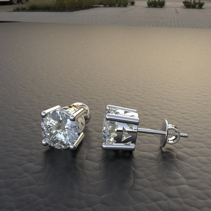 Avarta Jewellery 92.5 Sterling Silver 2 Carat Each American Diamond Solitaire Stud Earrings for Girls & Women