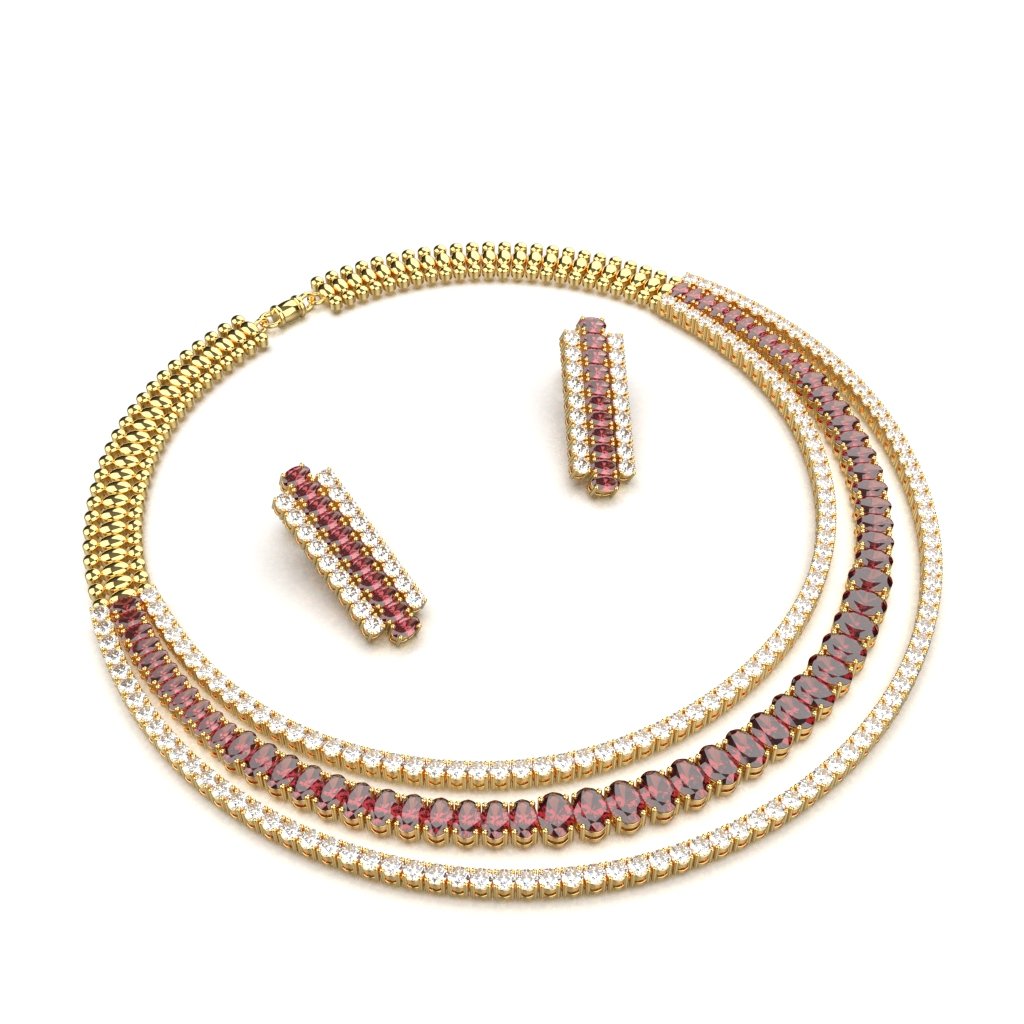 Avarta Gold Polished Red Necklace With Earring