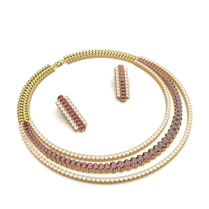 Avarta Gold Polished Red Necklace With Earring