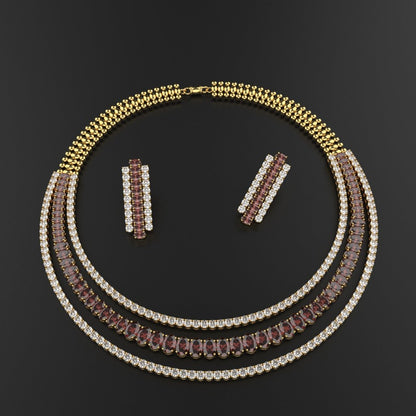 Avarta Gold Polished Red Necklace With Earring