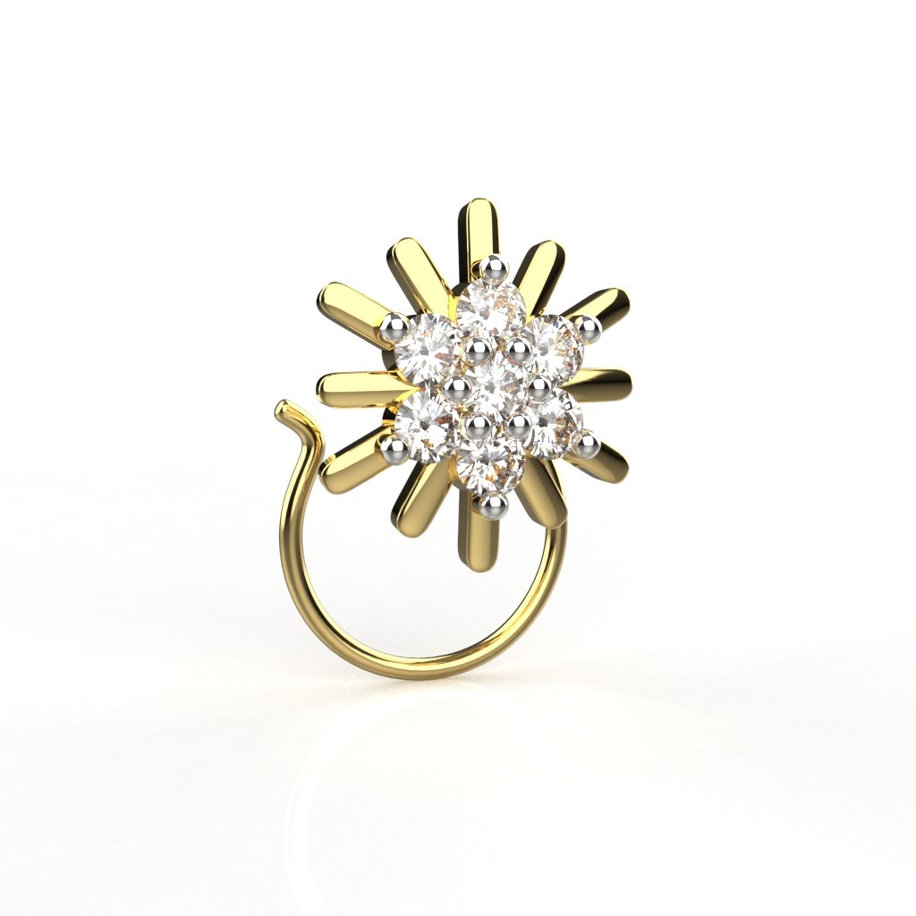 Avarta 18k Yellow Gold Certified Diamond Sun Shine Nosepin For Girls &amp; Women