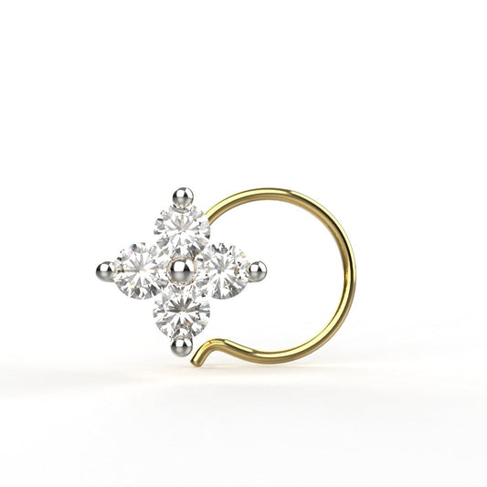 Avarta 18k Yellow Gold Certified Diamond Enchanting Nosepin For Girls &amp; Women