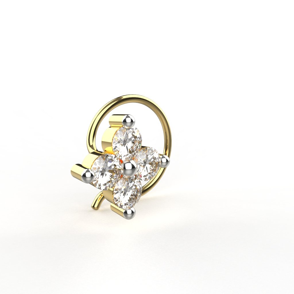 Avarta 18k Yellow Gold Certified Diamond Enchanting Nosepin For Girls &amp; Women