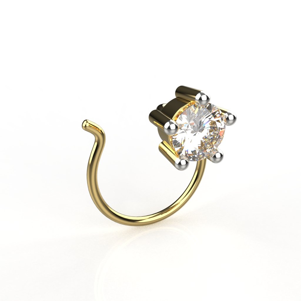 Avarta 18k Yellow Gold Certified Solitaire Diamond Nosepin For Girls &amp; Women