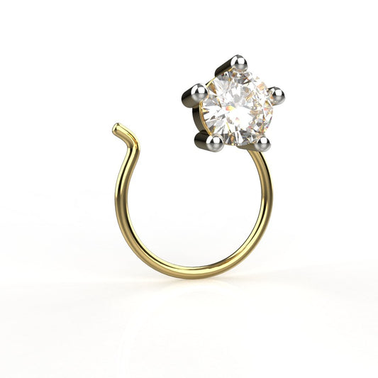Avarta 18k Yellow Gold Certified Solitaire Diamond Nosepin For Girls &amp; Women