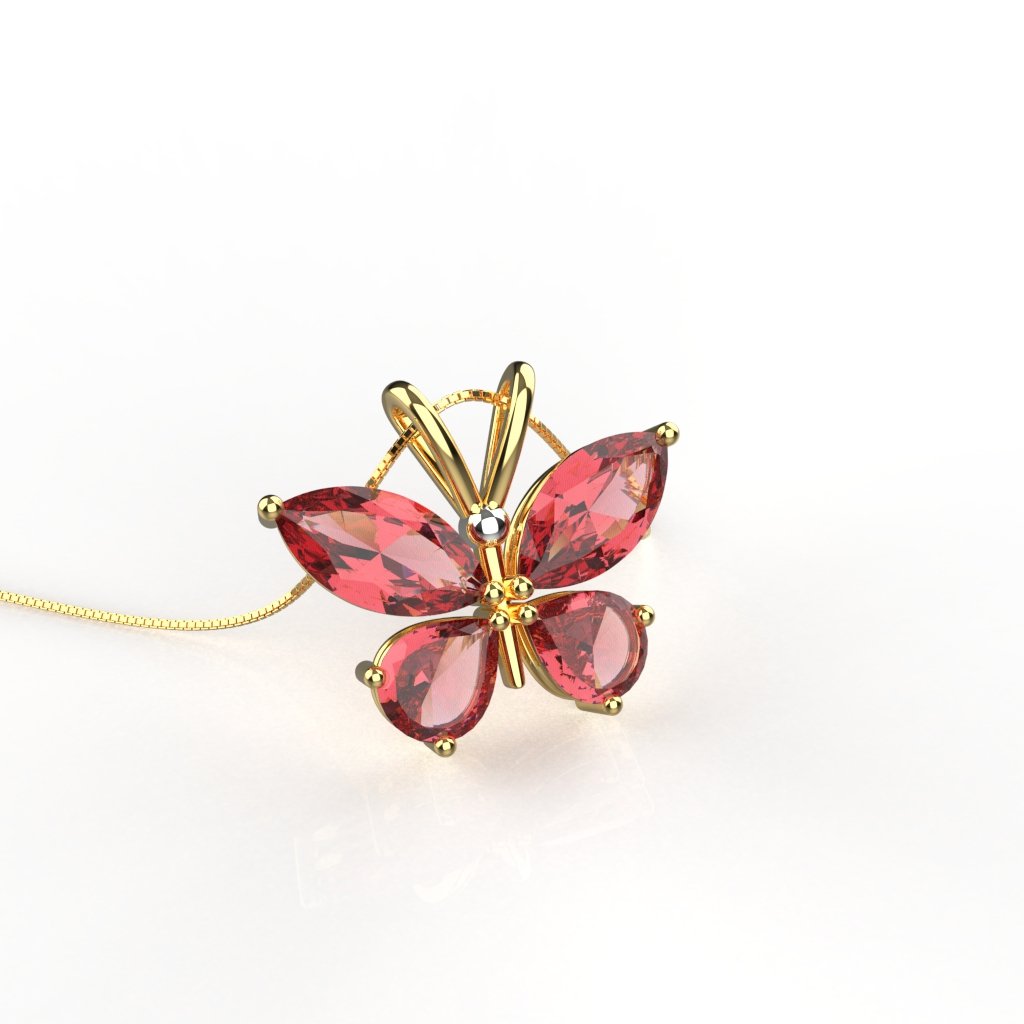 Avarta Jewellery 18k BIS Hallmarked Gold Ruby Butterfly Pendant for Girls &amp; Women