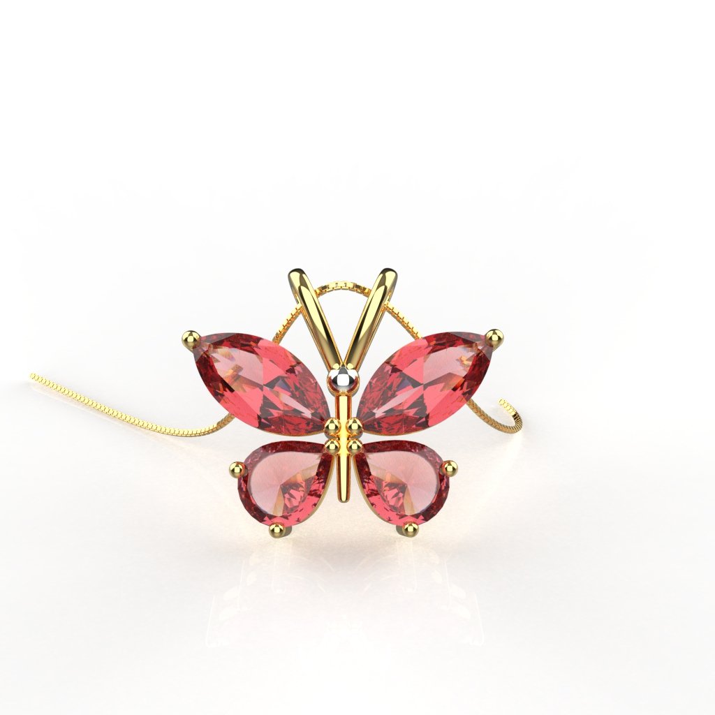 Avarta Jewellery Sterling Silver Red Butterfly Pendant With Gold Polish for Kids, Girls &amp; Women