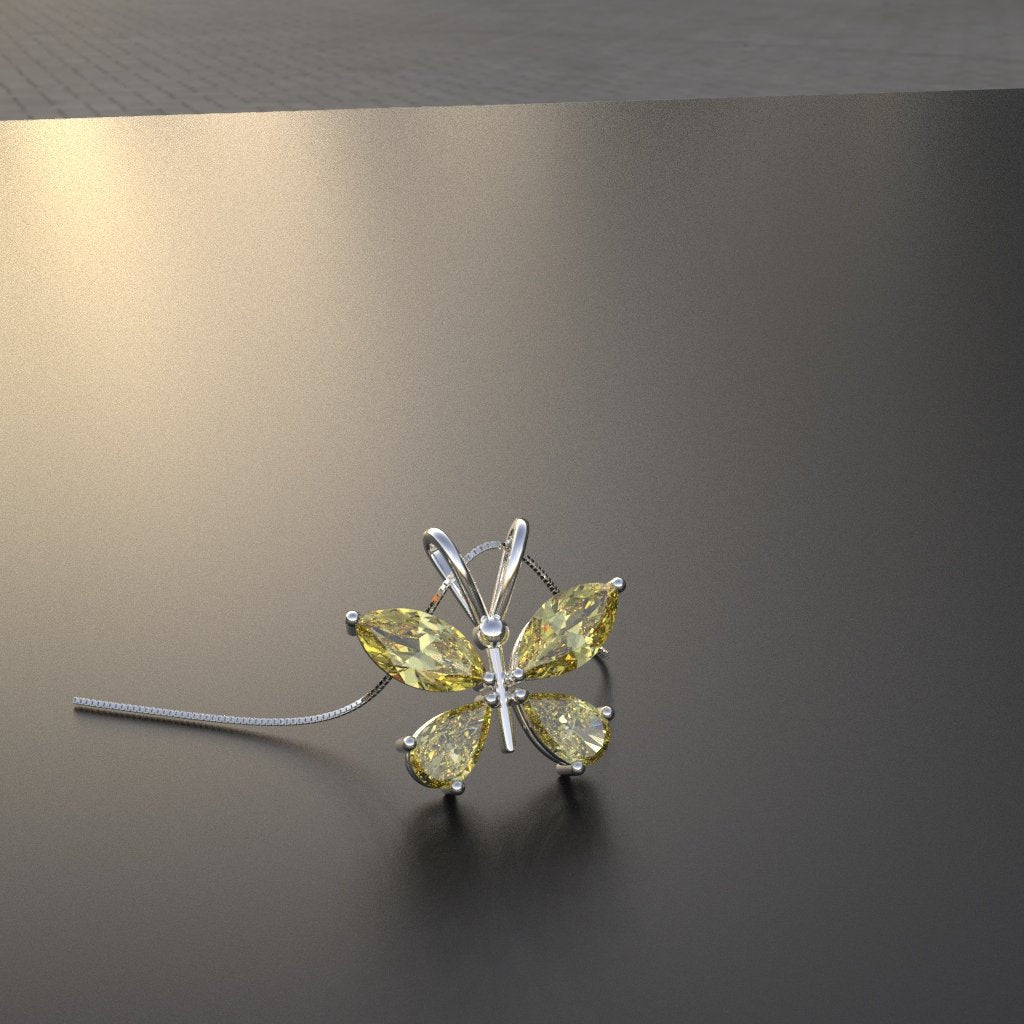 Avarta Jewellery Sterling Silver Yellow Butterfly Pendant for Kids, Girls &amp; Women