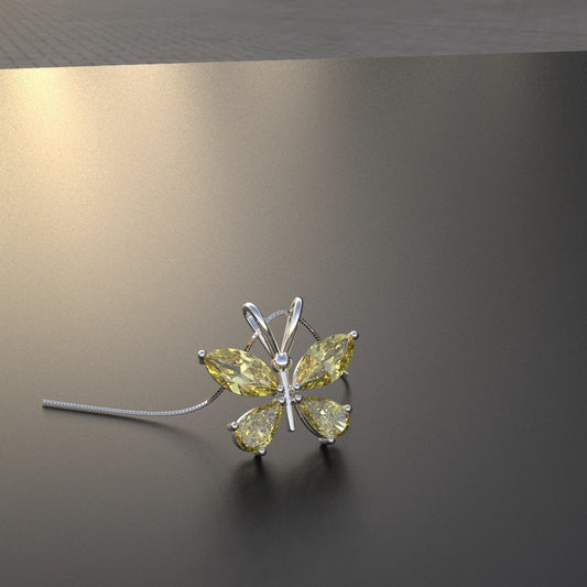 Avarta Jewellery Sterling Silver Yellow Butterfly Pendant for Kids, Girls &amp; Women