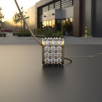 Avarta Jewellery Sterling Silver Diamond Square Pendant With Gold Polish and Chain For Girls &amp; Women