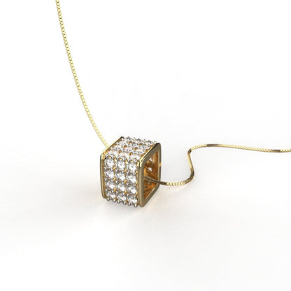 Avarta Jewellery Sterling Silver Diamond Square Pendant With Gold Polish and Chain For Girls &amp; Women