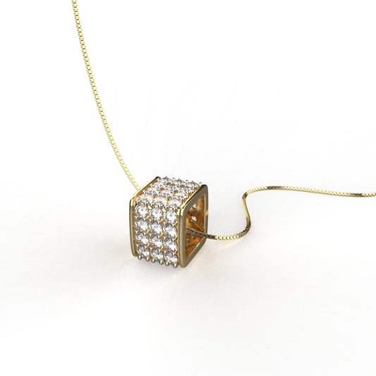 Avarta Jewellery Sterling Silver Diamond Square Pendant With Gold Polish and Chain For Girls &amp; Women