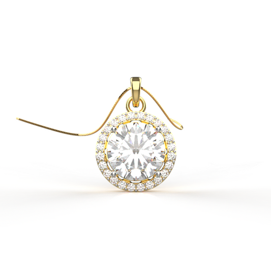 Avarta Sterling Silver 2 Carat Solitaire Halo Pendant With Chain in Gold Polish