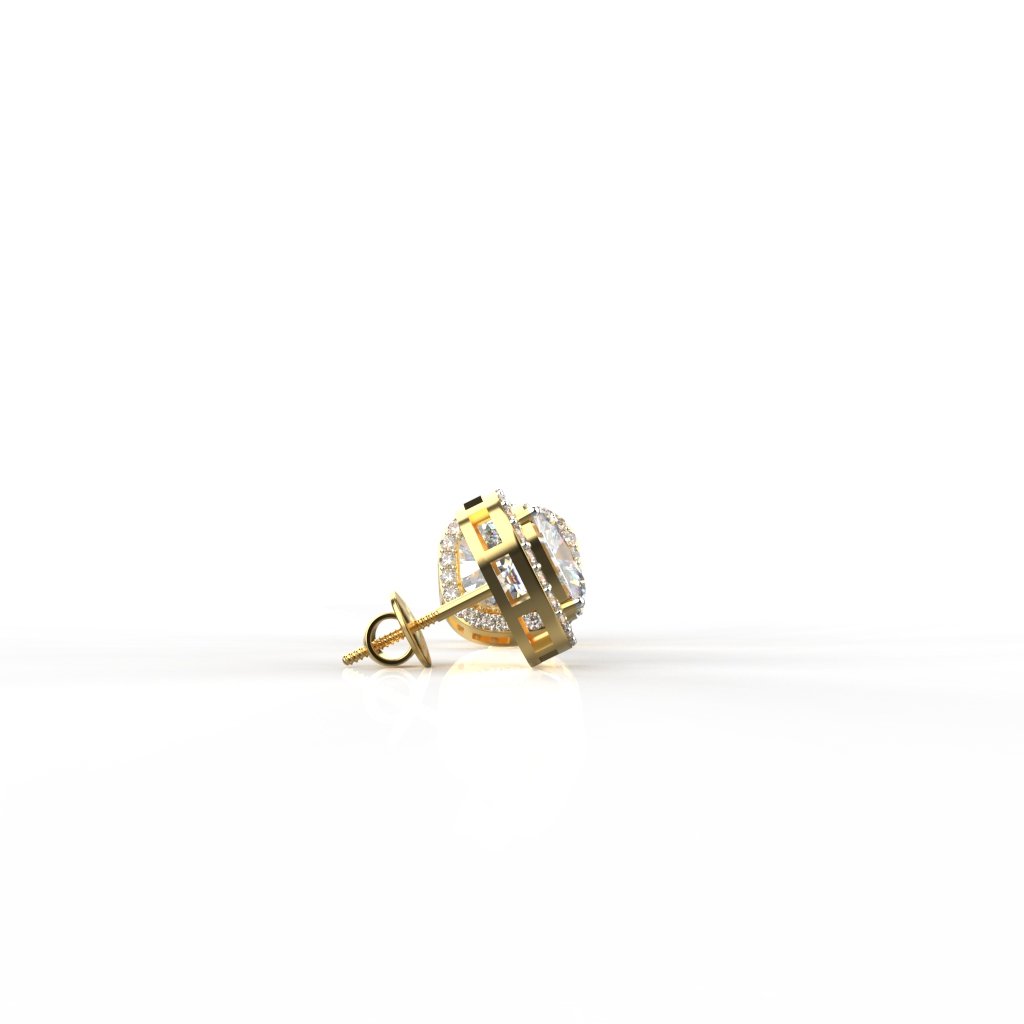 Avarta Jewellery 18k Gold 2.50 Carat each Halo Moissanite Solitaire Studs