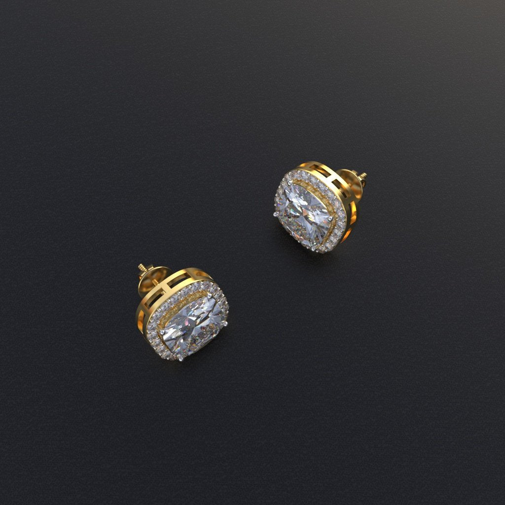 Avarta Jewellery 18k Gold 2.50 Carat each Halo Moissanite Solitaire Studs