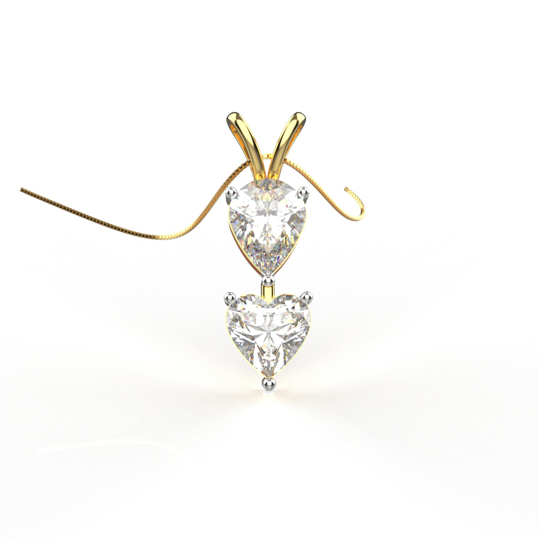 Avarta Jewellery 18k Gold Moissanite Solitaire Heart & Pear Pendant
